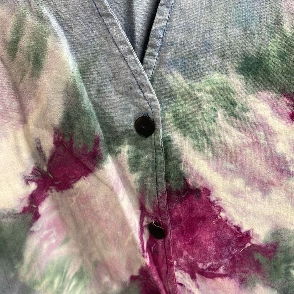 Vintage Tie Dyed Cotton Button Front Single Stitch Blue Vest Size Small Medium - Picture 5 of 7